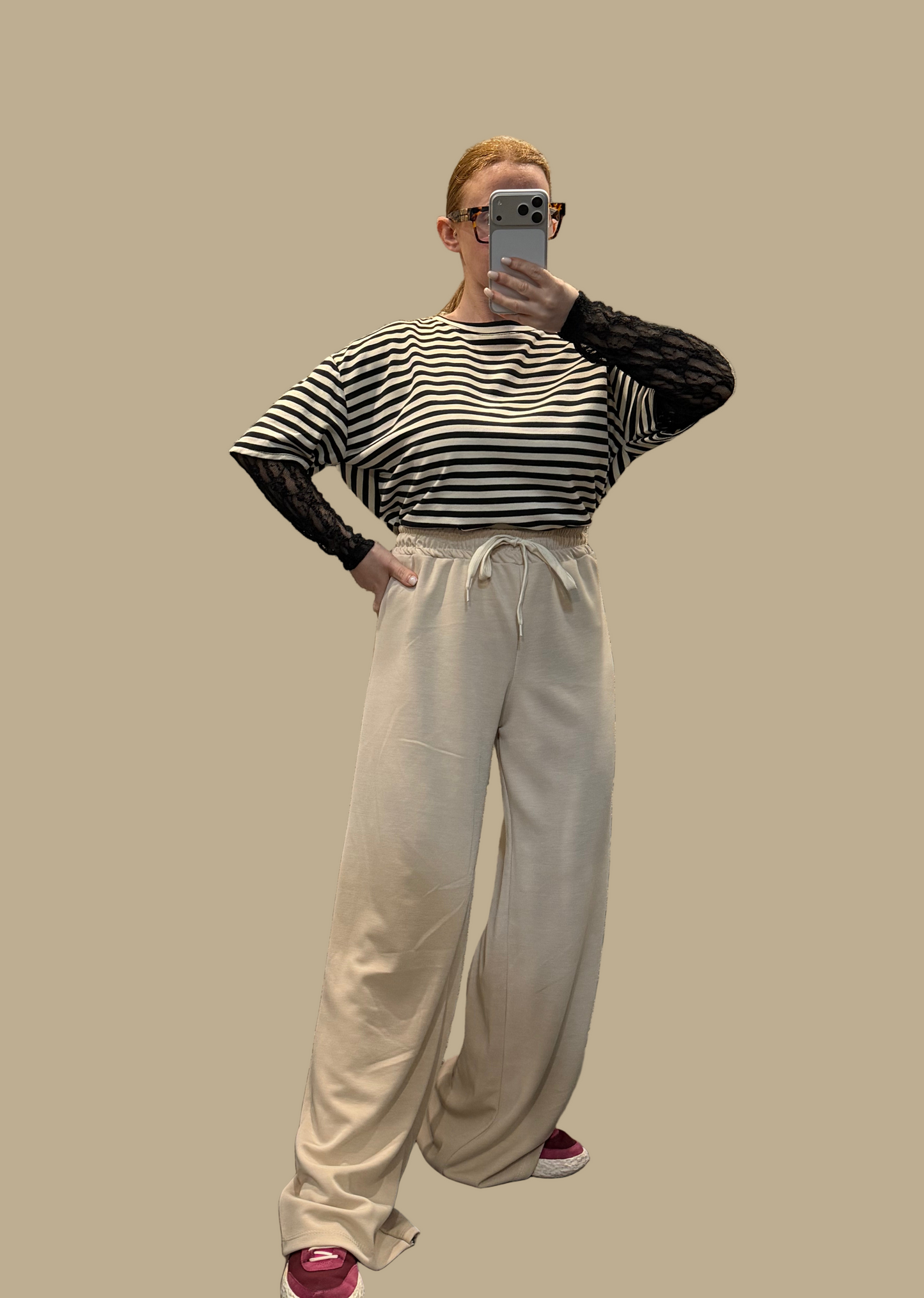 Maglia righe manica pizzo