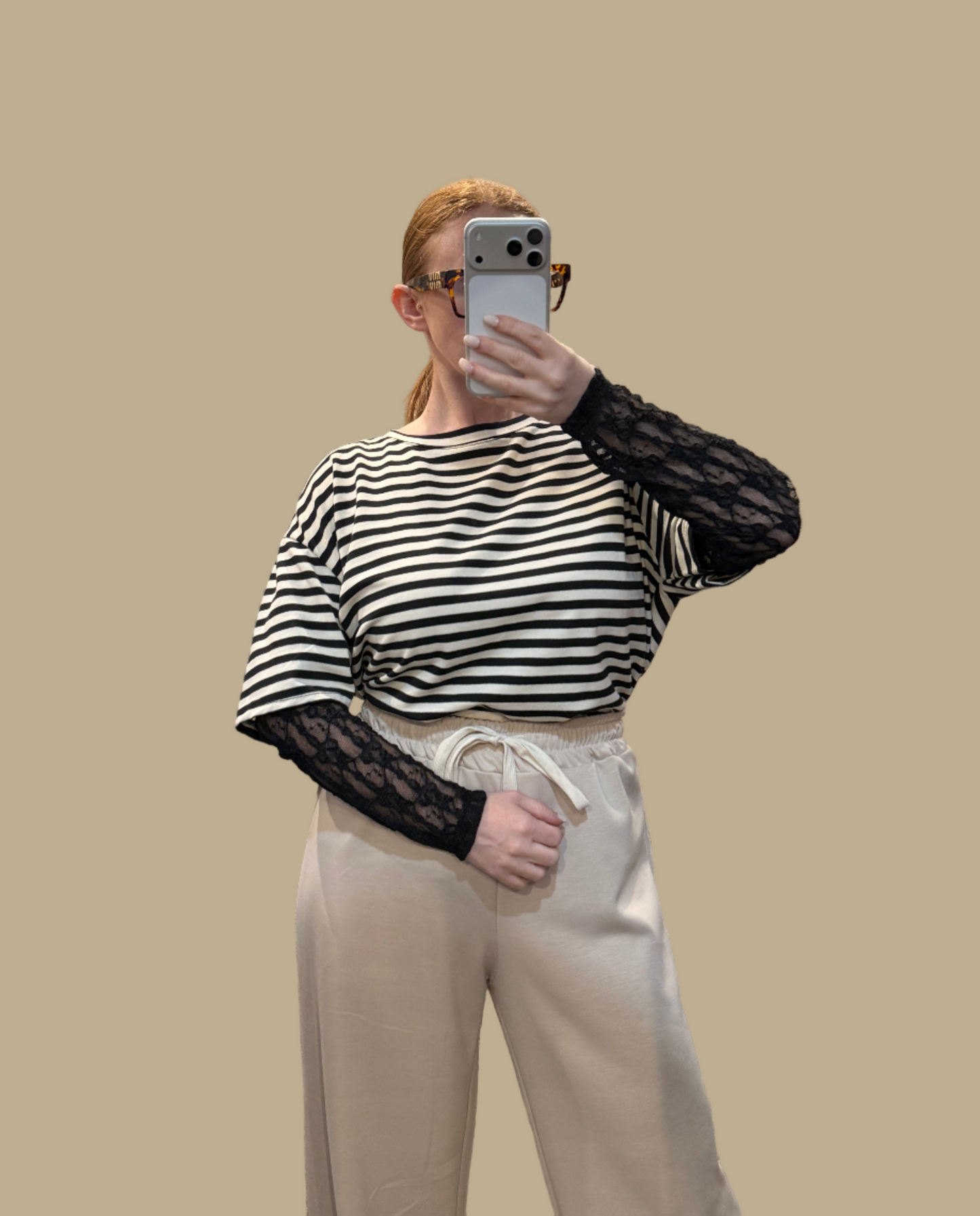 Maglia righe manica pizzo